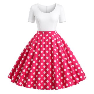 Sukienka pin up w groszki grochy rozkloszowana różowa MADLEN