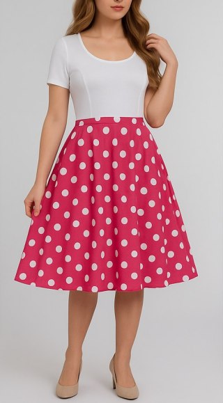 Sukienka pin up w groszki grochy rozkloszowana różowa MADLEN