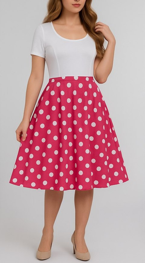 Sukienka pin up w groszki grochy rozkloszowana różowa MADLEN
