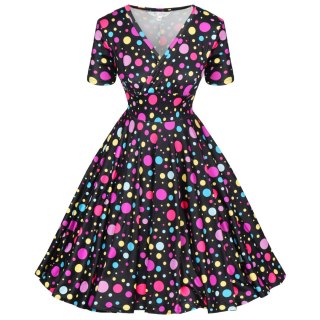 Sukienka pin up w kolorowe grochy groszki kropki retro lata 60 MONA