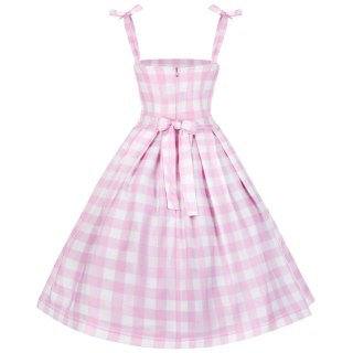 Sukienka pin up w kratkę rozkloszowana z koła retro różowa plisowana BARBIE