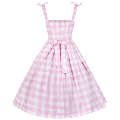 Sukienka pin up w kratkę rozkloszowana z koła retro różowa plisowana BARBIE