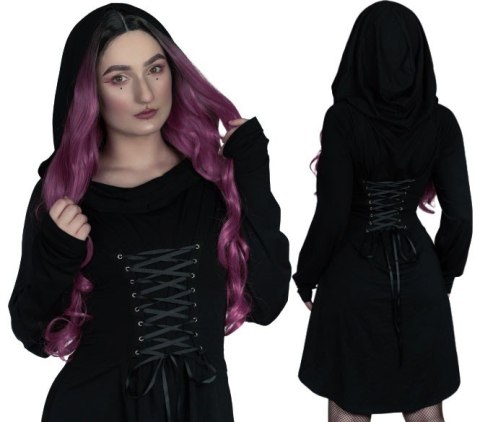 Sukienka sznurowana gorsetowa z kapturem nu goth ASSASSIN